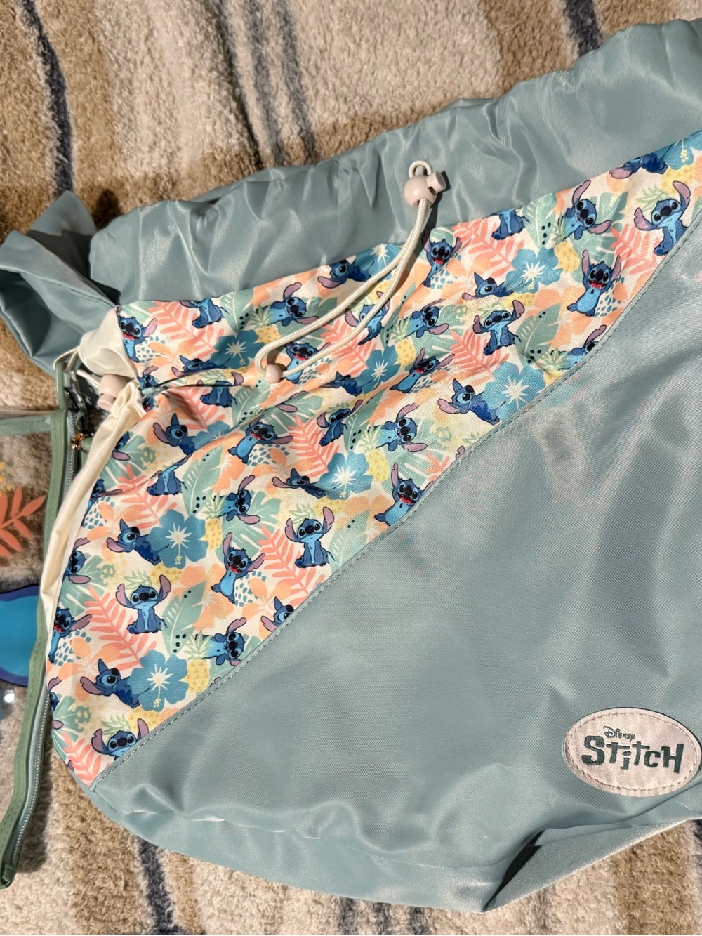 Disney Aqua Drawstring Bag with Multicolor Lilo & Stitch Panel